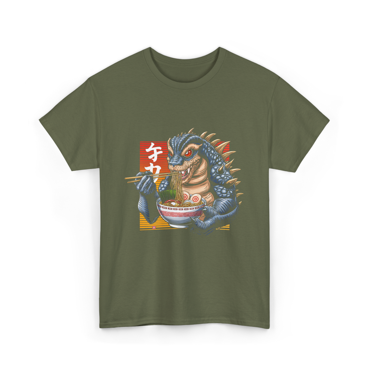 Kaiju Eating Ramen Monster Lover T-Shirt - Military Green