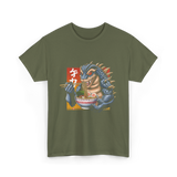 Kaiju Eating Ramen Monster Lover T-Shirt - Military Green