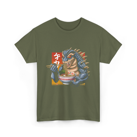 Kaiju Eating Ramen Monster Lover T-Shirt - Military Green