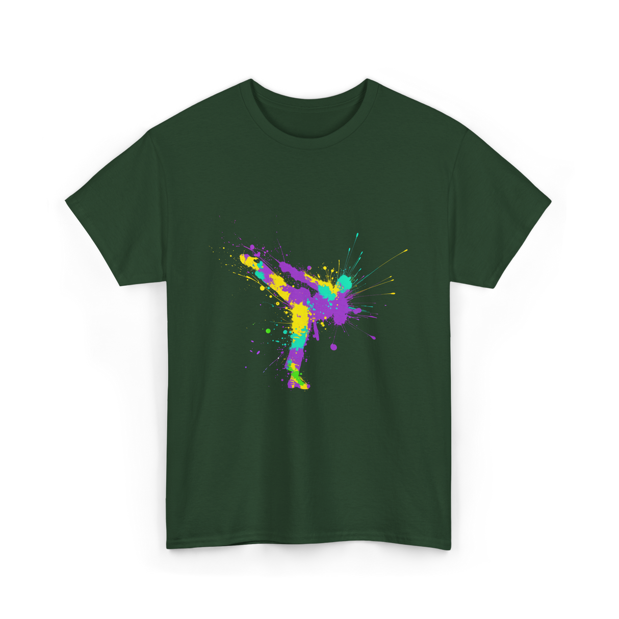 Karate Girl Splash Art Karate T-Shirt - Forest Green