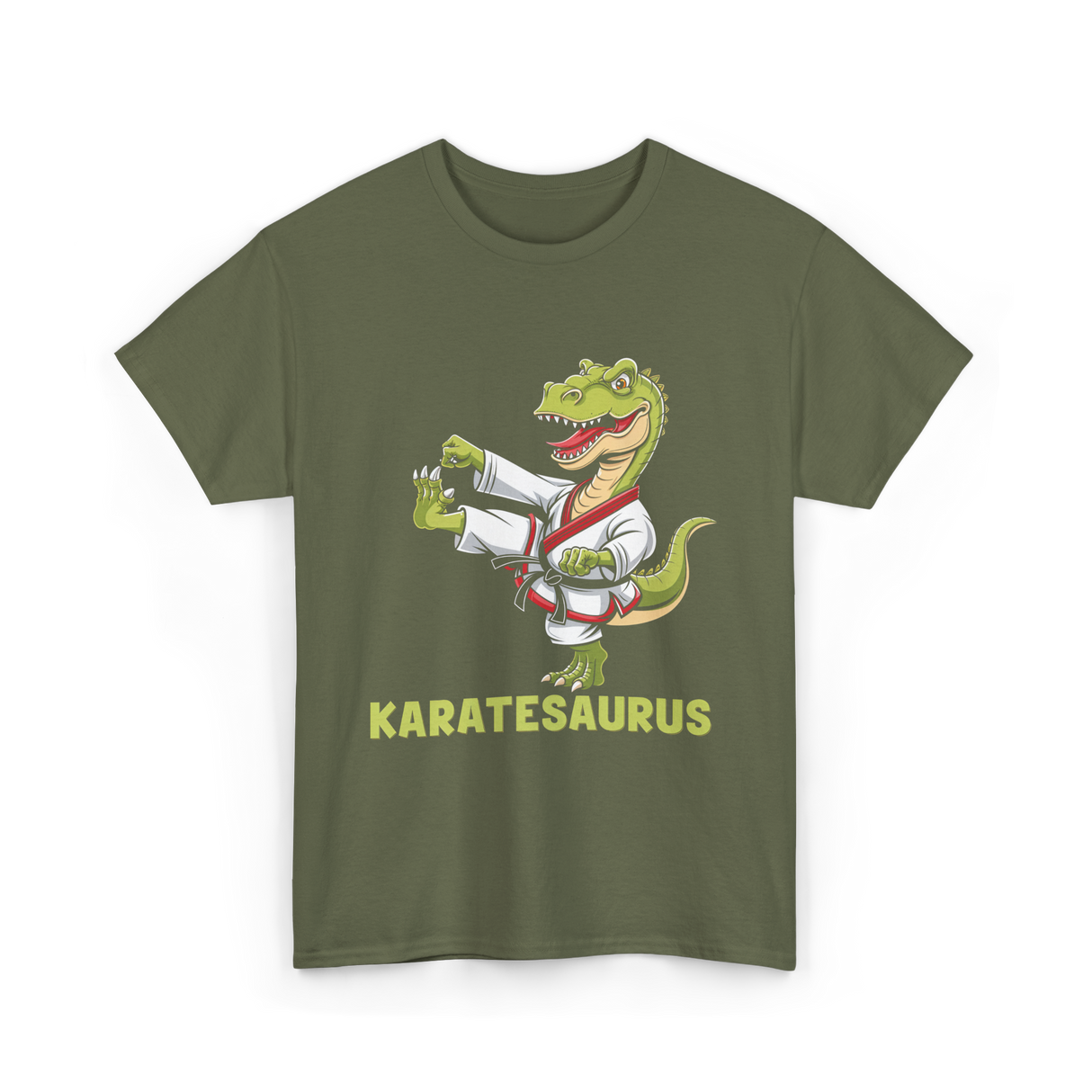 Karatesaurus Karate Dinosaur T-Shirt - Military Green