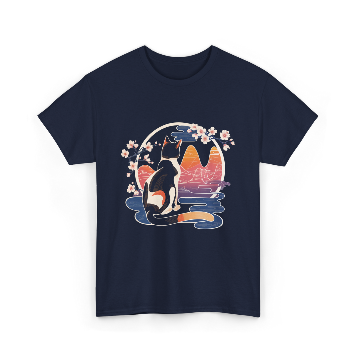 Kawaii Cat Japanese Art Cat T-Shirt - Navy