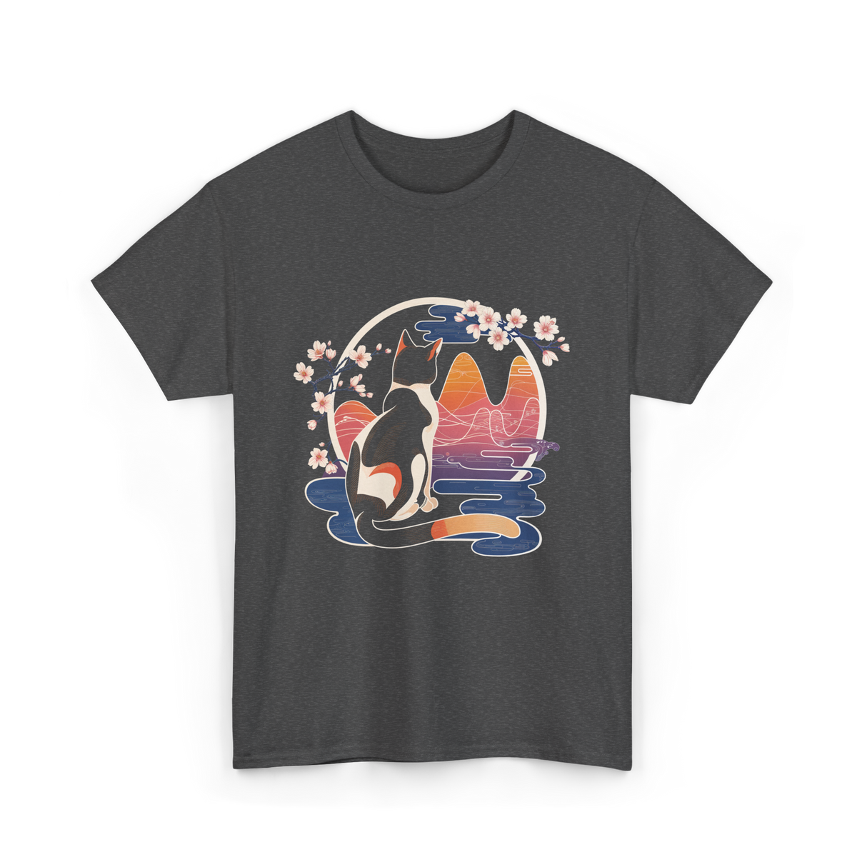 Kawaii Cat Japanese Art Cat T-Shirt - Dark Heather