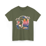 Kawaii Cat Japanese Art Cat T-Shirt - Military Green