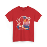 Kawaii Cat Japanese Art Cat T-Shirt - Red