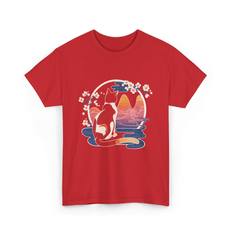 Kawaii Cat Japanese Art Cat T-Shirt - Red