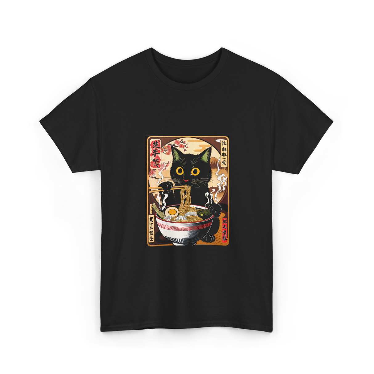 Kawaii Cat Ramen Anime Cat Lovers T-Shirt - Black