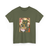 Kawaii Cat Ramen Anime Cat Lovers T-Shirt - Military Green