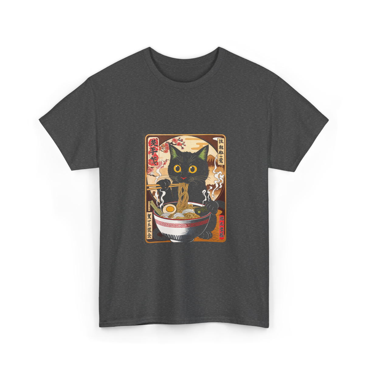 Kawaii Cat Ramen Anime Cat Lovers T-Shirt - Dark Heather