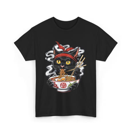 Kawaii Cat Ramen Noodle Cat T-Shirt - Black