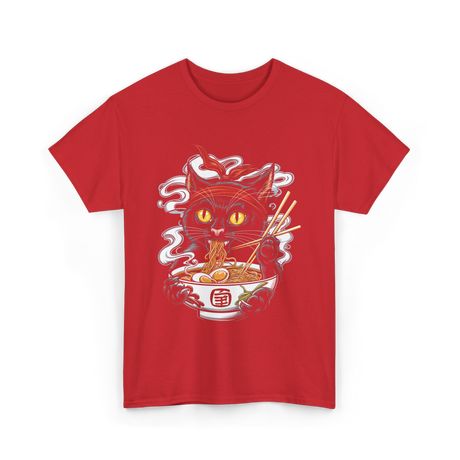 Kawaii Cat Ramen Noodle Cat T-Shirt - Red