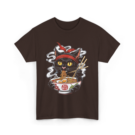 Kawaii Cat Ramen Noodle Cat T-Shirt - Dark Chocolate