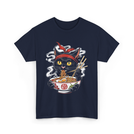 Kawaii Cat Ramen Noodle Cat T-Shirt - Navy