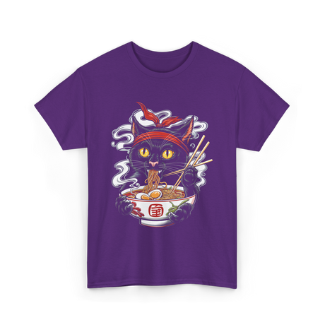 Kawaii Cat Ramen Noodle Cat T-Shirt - Purple