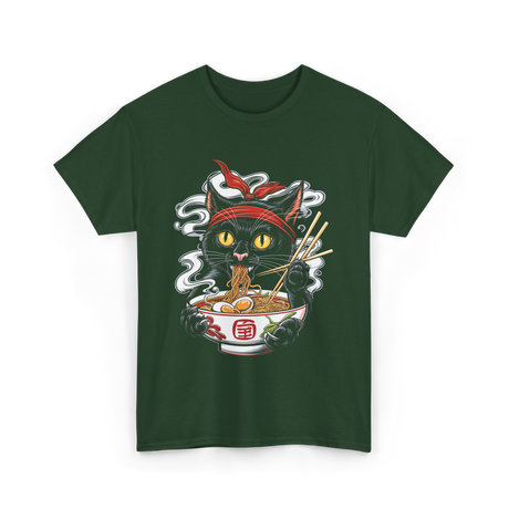 Kawaii Cat Ramen Noodle Cat T-Shirt - Forest Green