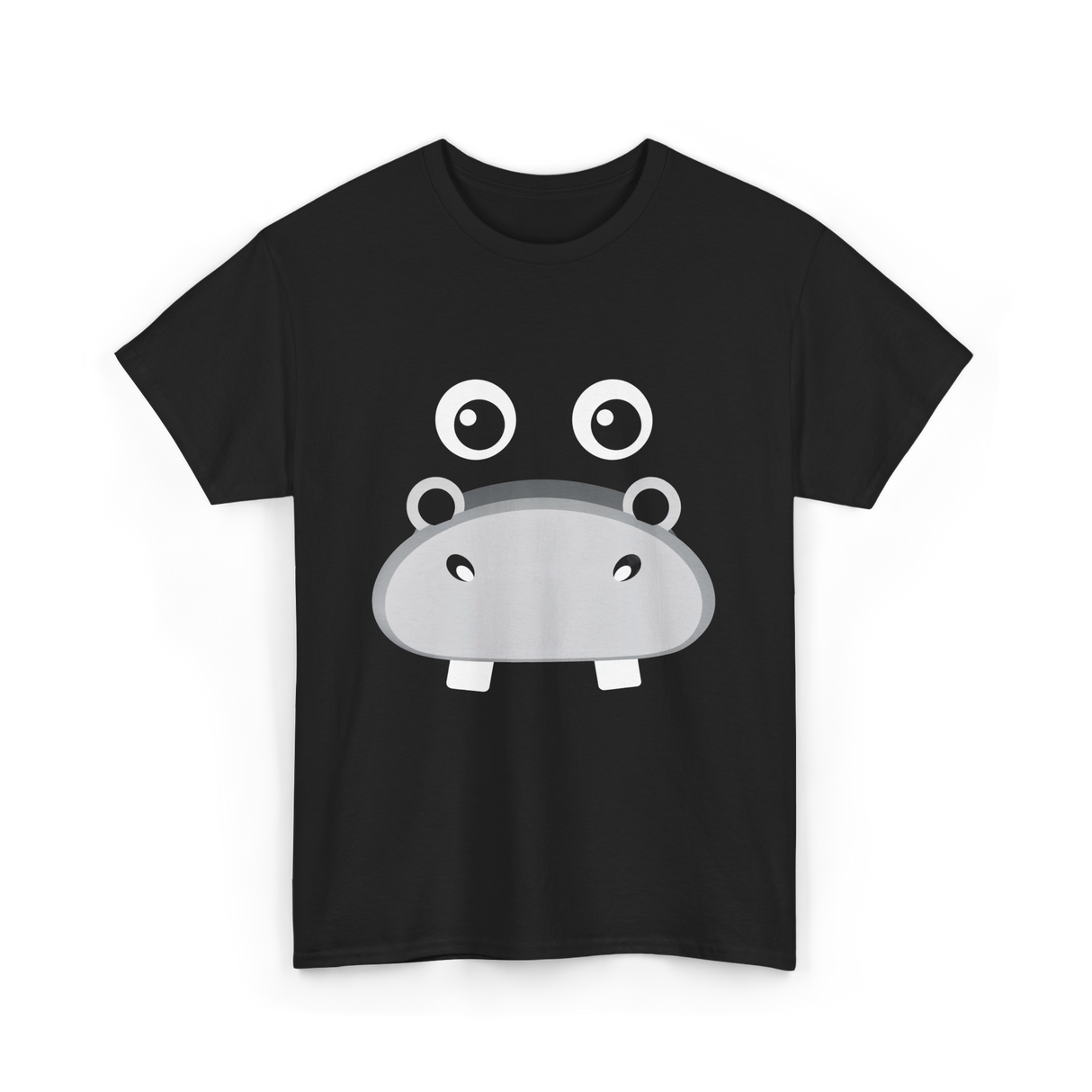 Kawaii Hippo Face Animal Hippo T-Shirt - Black