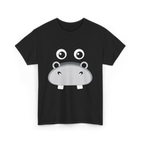 Kawaii Hippo Face Animal Hippo T-Shirt - Black