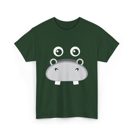 Kawaii Hippo Face Animal Hippo T-Shirt - Forest Green