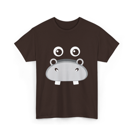 Kawaii Hippo Face Animal Hippo T-Shirt - Dark Chocolate