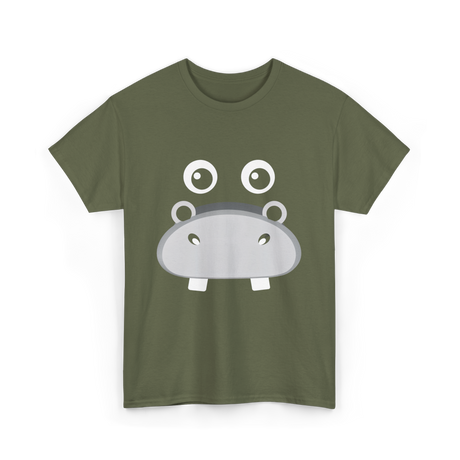 Kawaii Hippo Face Animal Hippo T-Shirt - Military Green