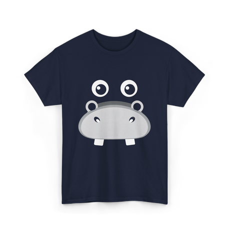 Kawaii Hippo Face Animal Hippo T-Shirt - Navy