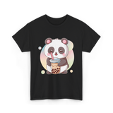 Kawaii Panda Drinks Boba Panda T-Shirt - Black