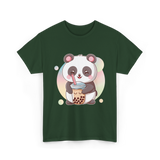 Kawaii Panda Drinks Boba Panda T-Shirt - Forest Green