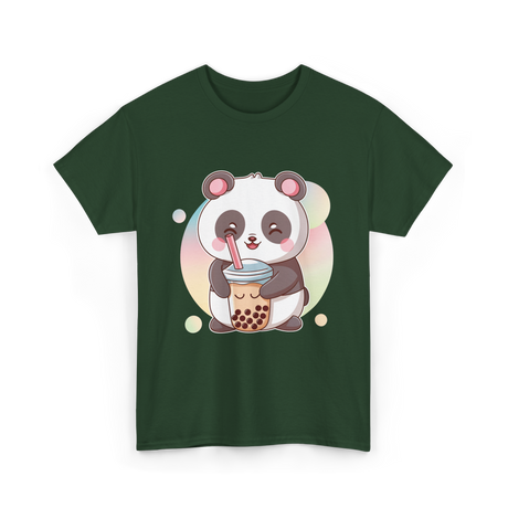 Kawaii Panda Drinks Boba Panda T-Shirt - Forest Green