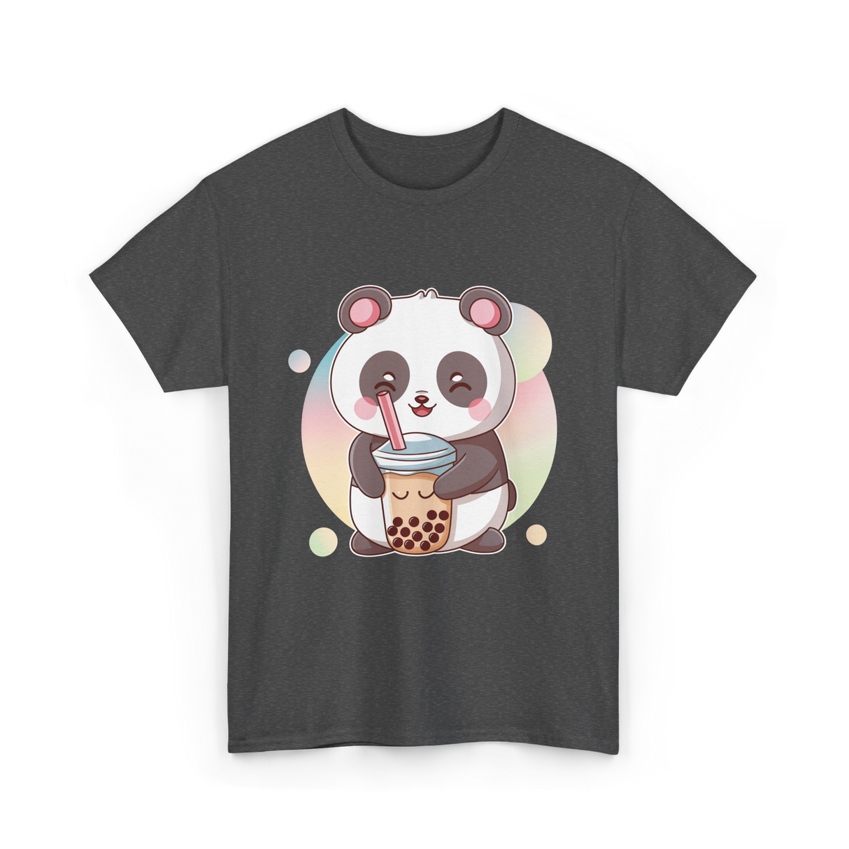 Kawaii Panda Drinks Boba Panda T-Shirt - Dark Heather