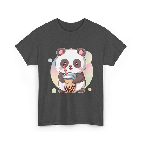 Kawaii Panda Drinks Boba Panda T-Shirt - Dark Heather