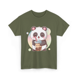 Kawaii Panda Drinks Boba Panda T-Shirt - Military Green