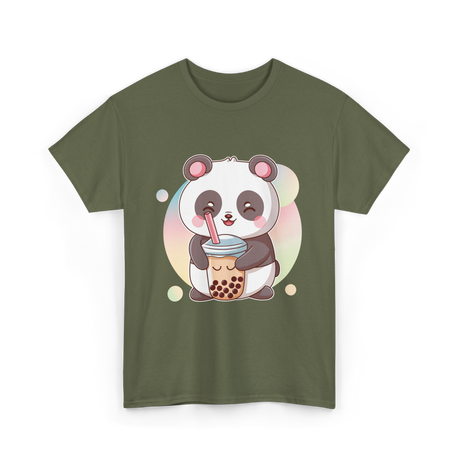 Kawaii Panda Drinks Boba Panda T-Shirt - Military Green