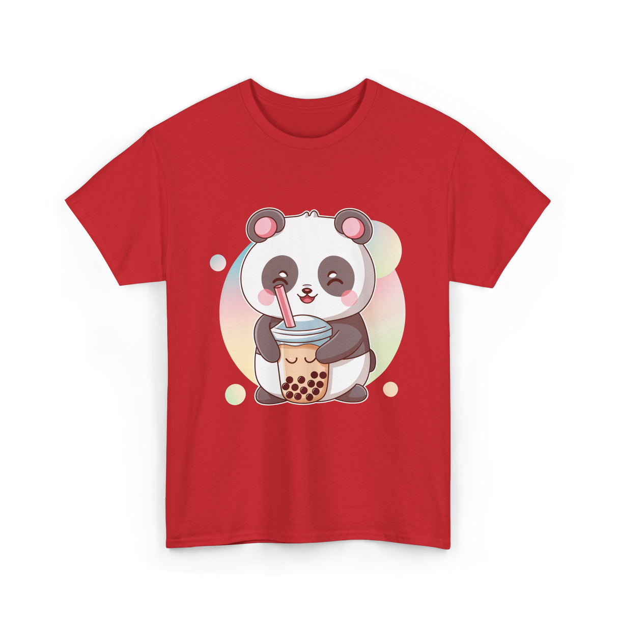 Kawaii Panda Drinks Boba Panda T-Shirt - Red