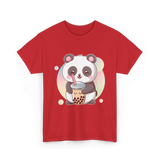 Kawaii Panda Drinks Boba Panda T-Shirt - Red