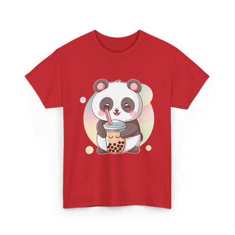 Kawaii Panda Drinks Boba Panda T-Shirt - Red