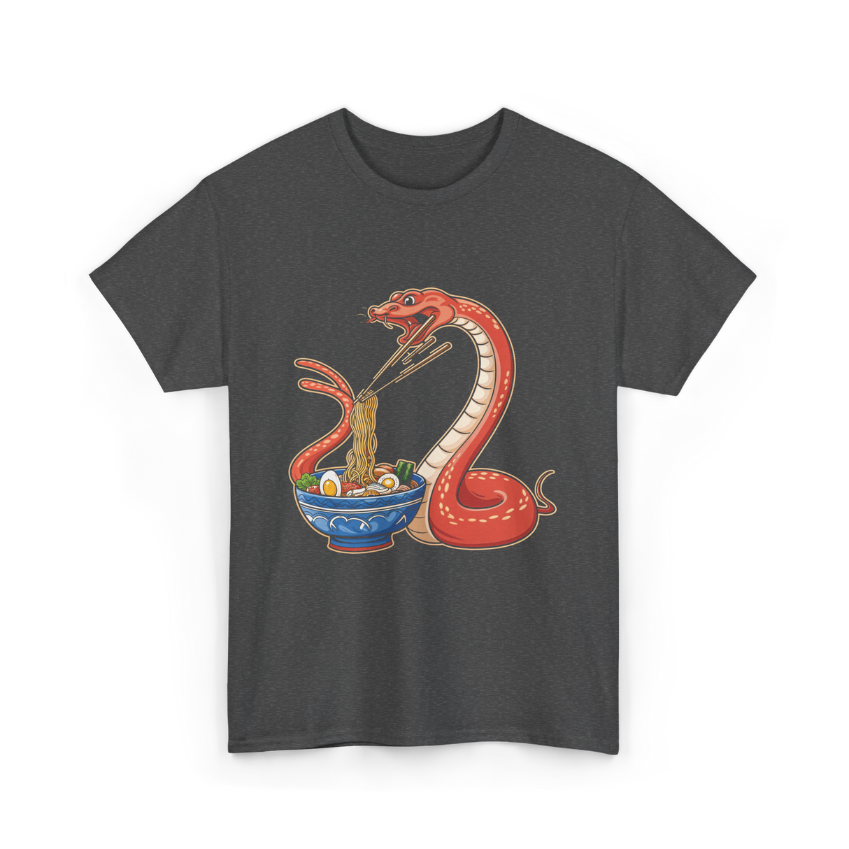 Kawaii Ramen Snake Art T-Shirt - Dark Heather