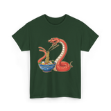 Kawaii Ramen Snake Art T-Shirt - Forest Green