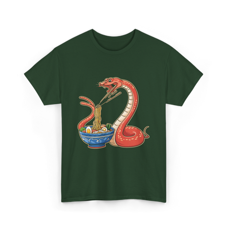 Kawaii Ramen Snake Art T-Shirt - Forest Green