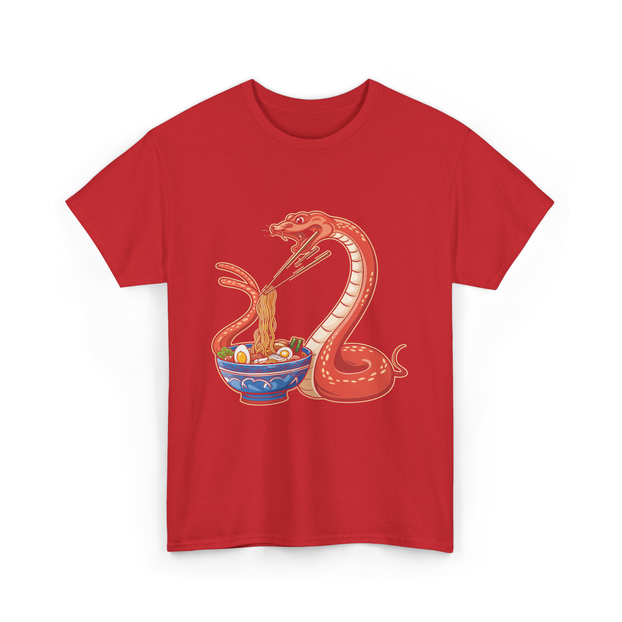 Kawaii Ramen Snake Art T-Shirt - Red