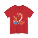 Kawaii Ramen Snake Art T-Shirt - Red