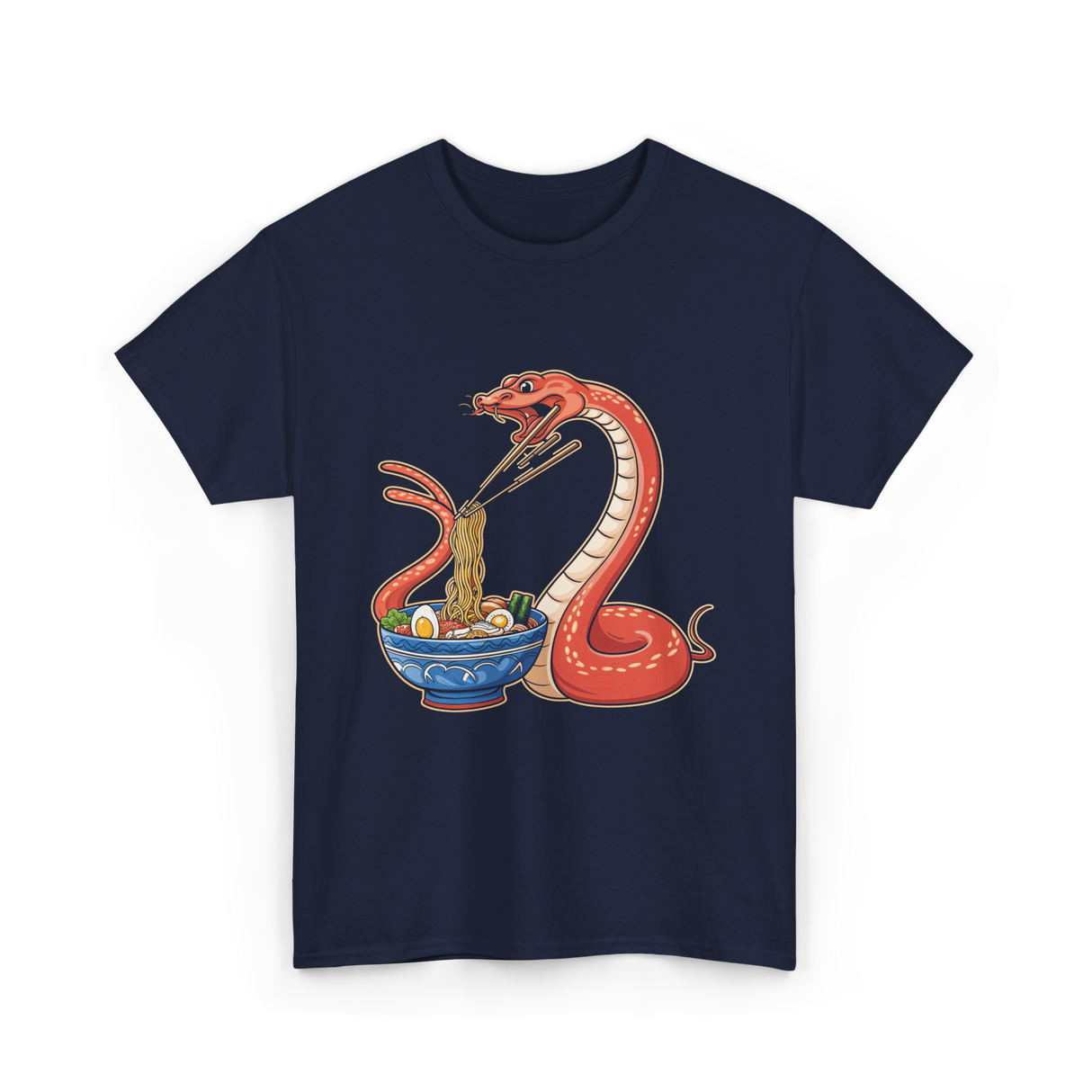 Kawaii Ramen Snake Art T-Shirt - Navy