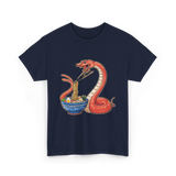 Kawaii Ramen Snake Art T-Shirt - Navy