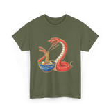 Kawaii Ramen Snake Art T-Shirt - Military Green