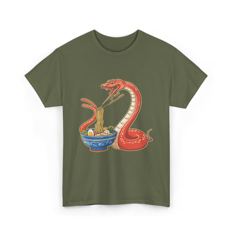 Kawaii Ramen Snake Art T-Shirt - Military Green