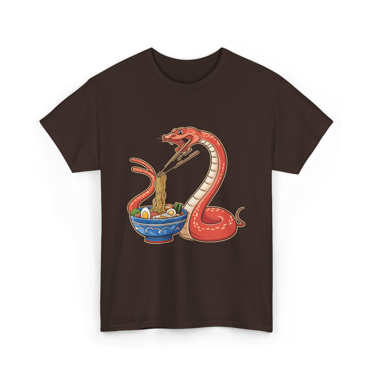 Kawaii Ramen Snake Art T-Shirt - Dark Chocolate