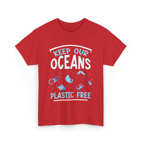 Keep Our Oceans Plastic Free Ocean T-Shirt - Red