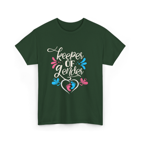 Keeper Of Gender Gender Reveal T-Shirt - Forest Green