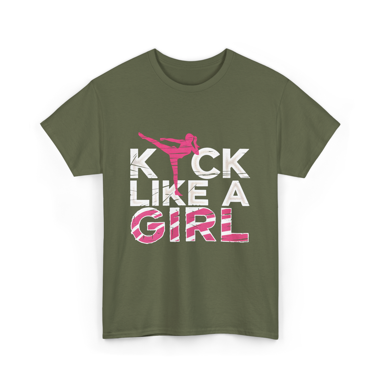 Kick Like A Girl Karate Girls T-Shirt - Military Green