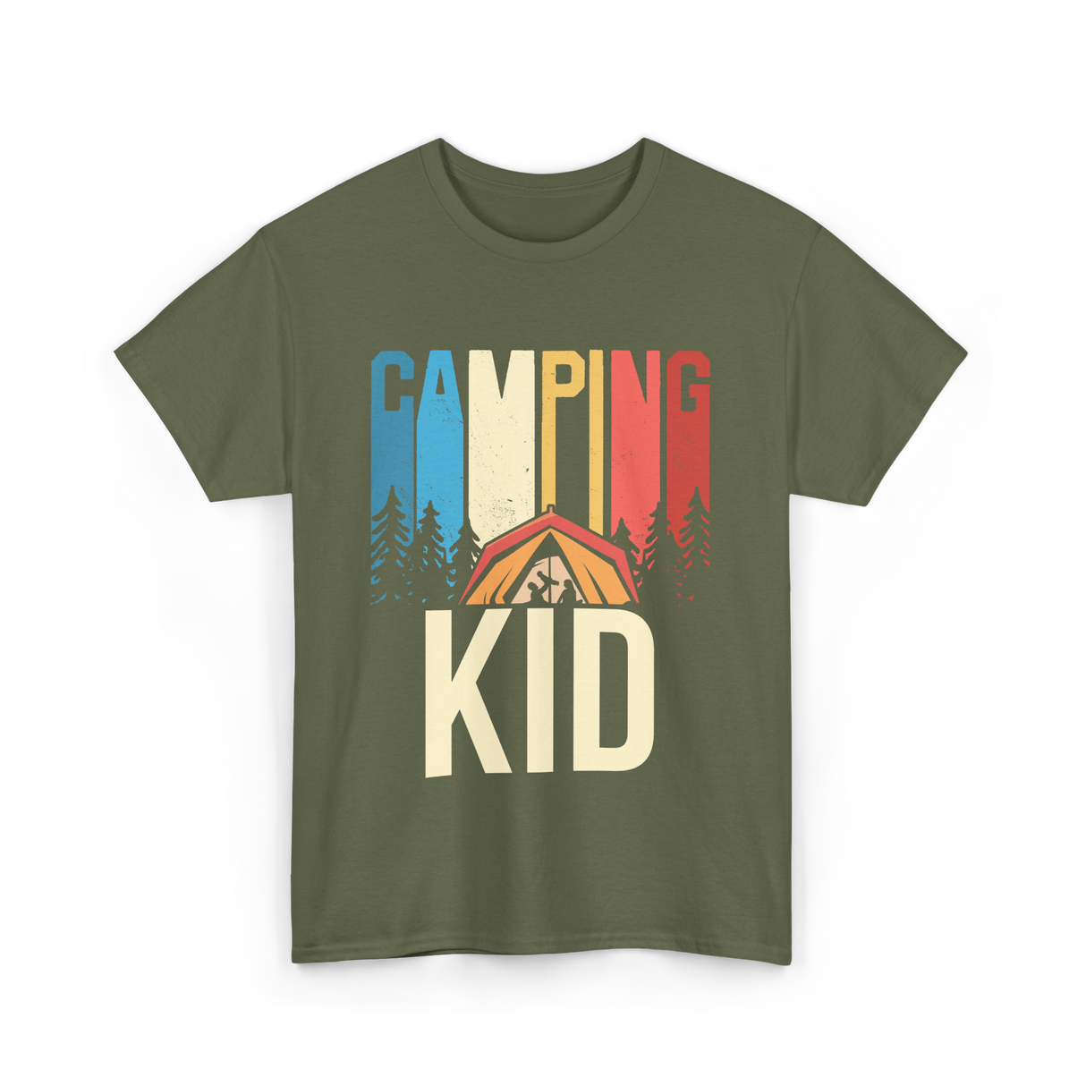 Kid Camping Campfire Adventure T-Shirt - Military Green