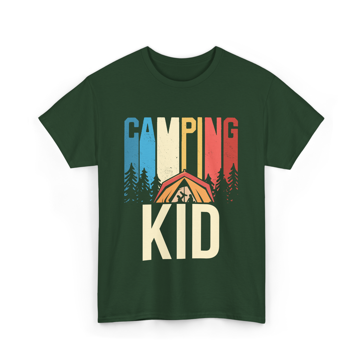 Kid Camping Campfire Adventure T-Shirt - Forest Green